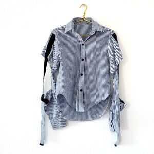 Carmar Los Angeles Open Sleeve Striped Button Down Blouse